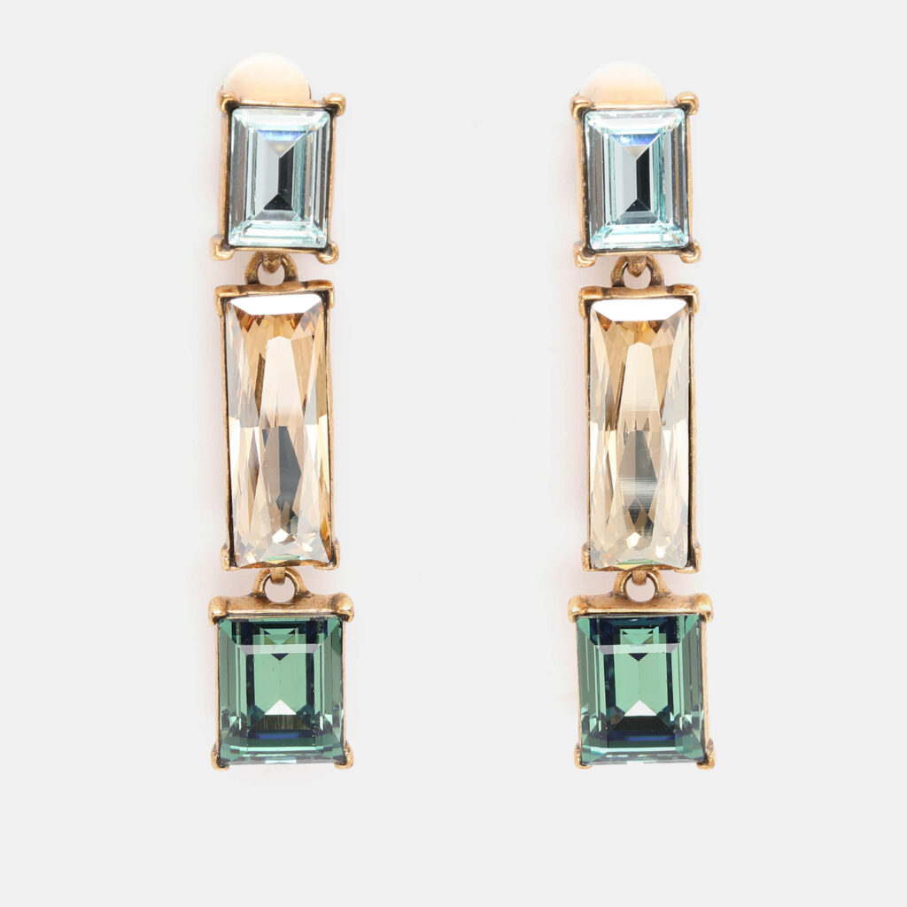 Oscar de la Renta Gold Tone Metal Crystal Drop Earrings