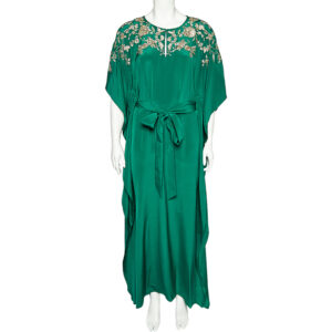 oscar de la renta green silk embellished belted kaftan dress m