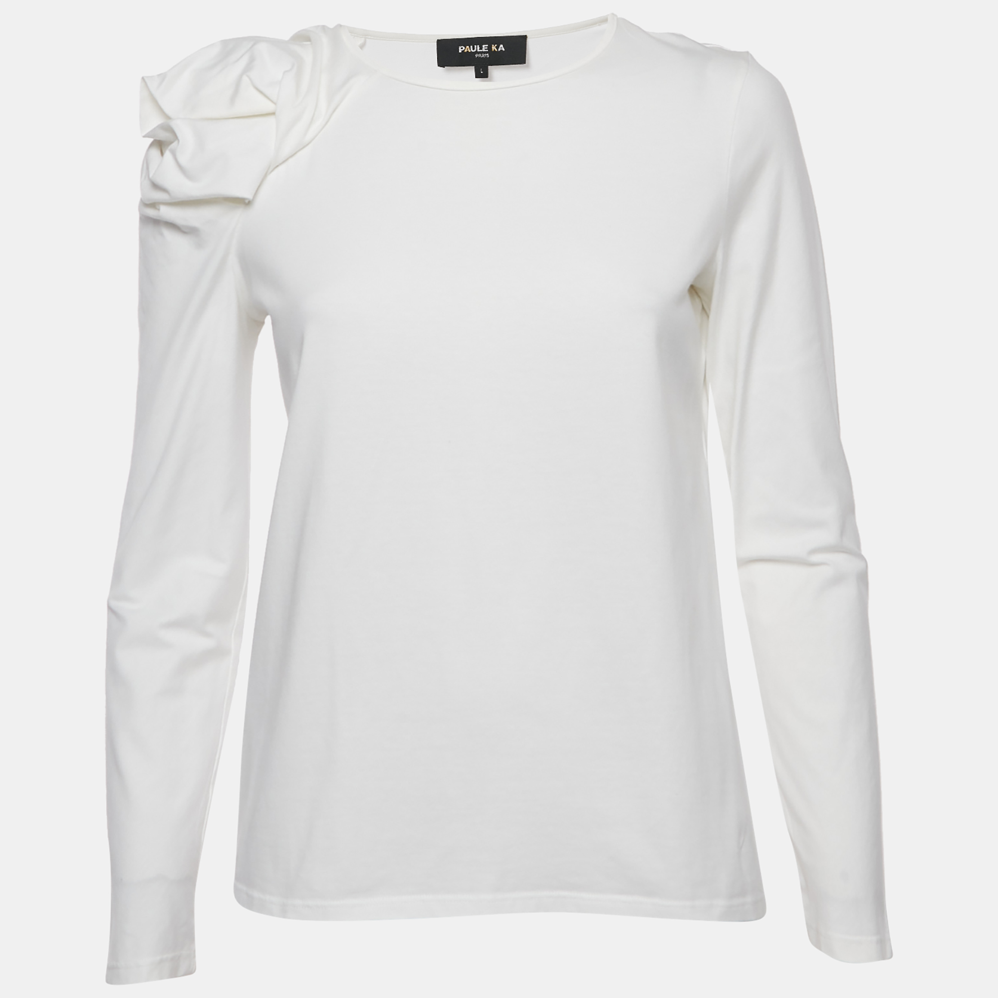 paule ka white jersey puff sleeve top l