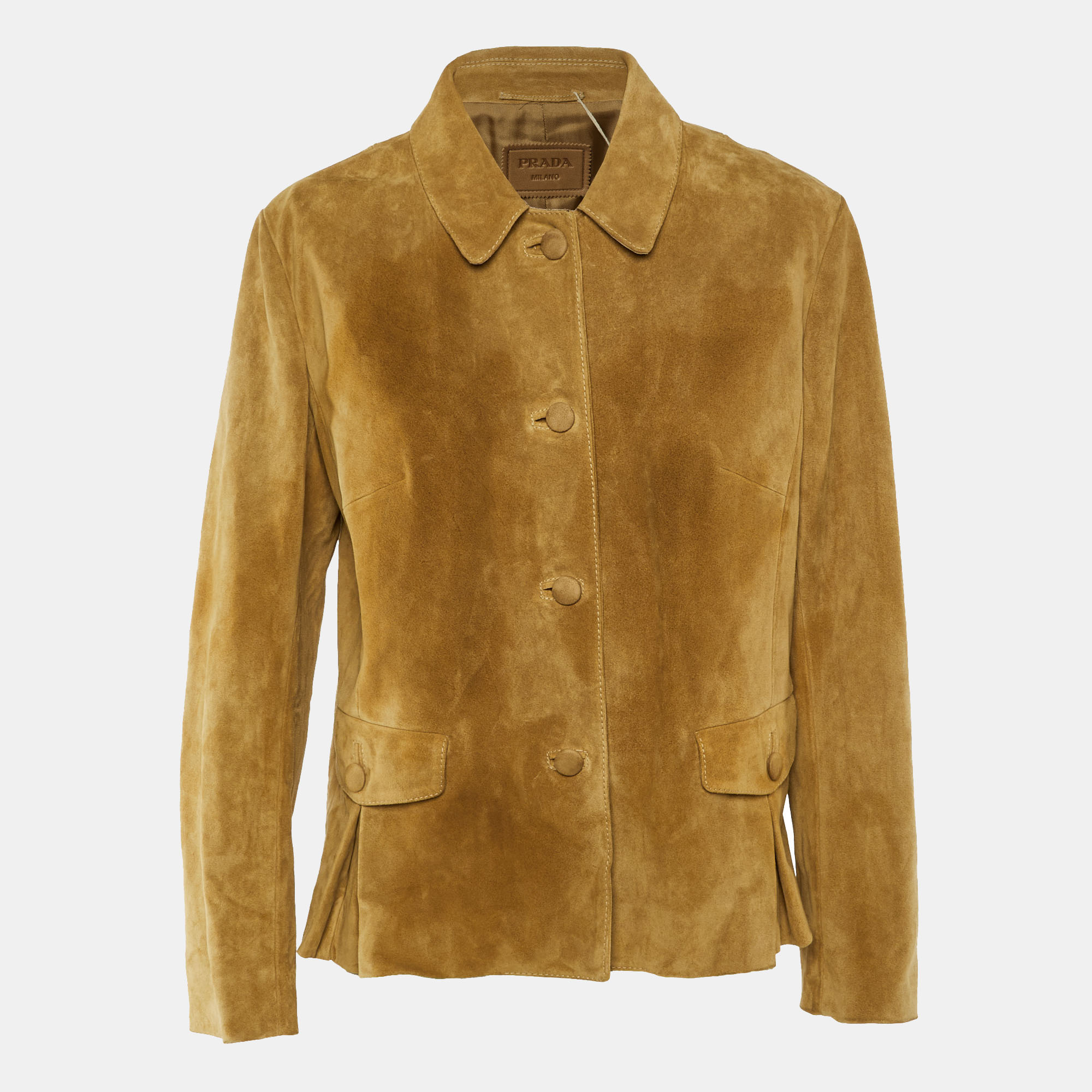 prada light brown suede button front jacket m