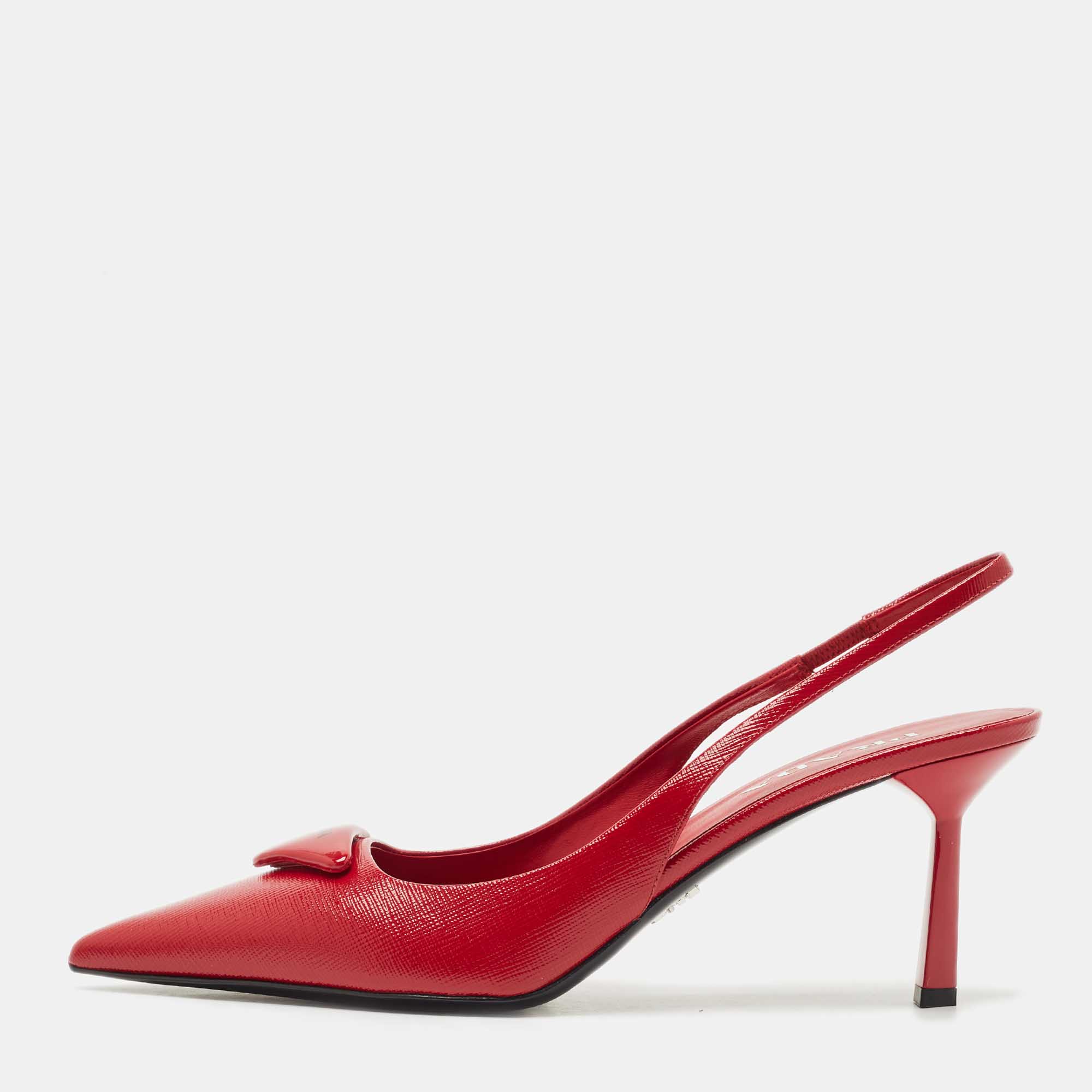prada red patent leather slingback pumps size 39.5