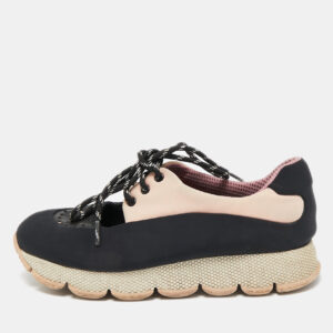 prada sport black/pink  neoprene cut out low top sneakers size 39