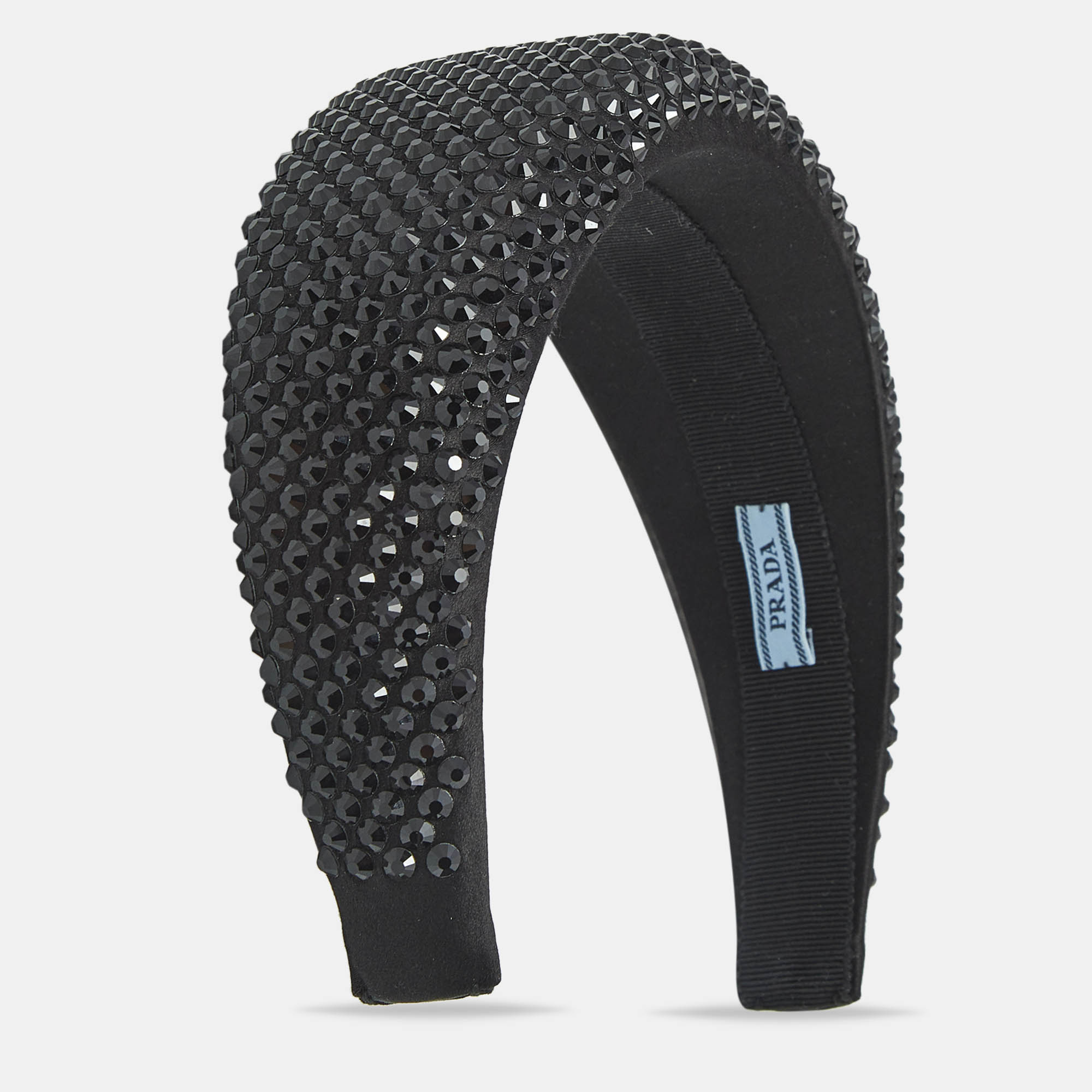 prada black crystal embellished satin wide headband