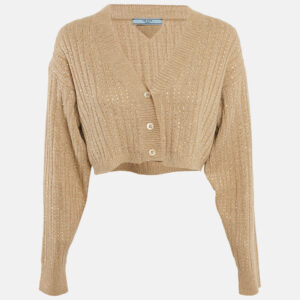 prada beige rib knit rhinestones cardigan m