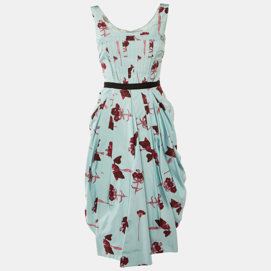 luxury-women-prada-used-clothes-p1132734-003.jpg Prada Blue Floral Printed Silk Satin Sleeveless Midi Dress S