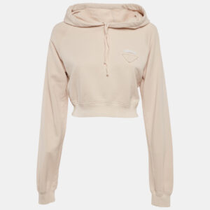 prada pink cotton knit cropped hoodie s