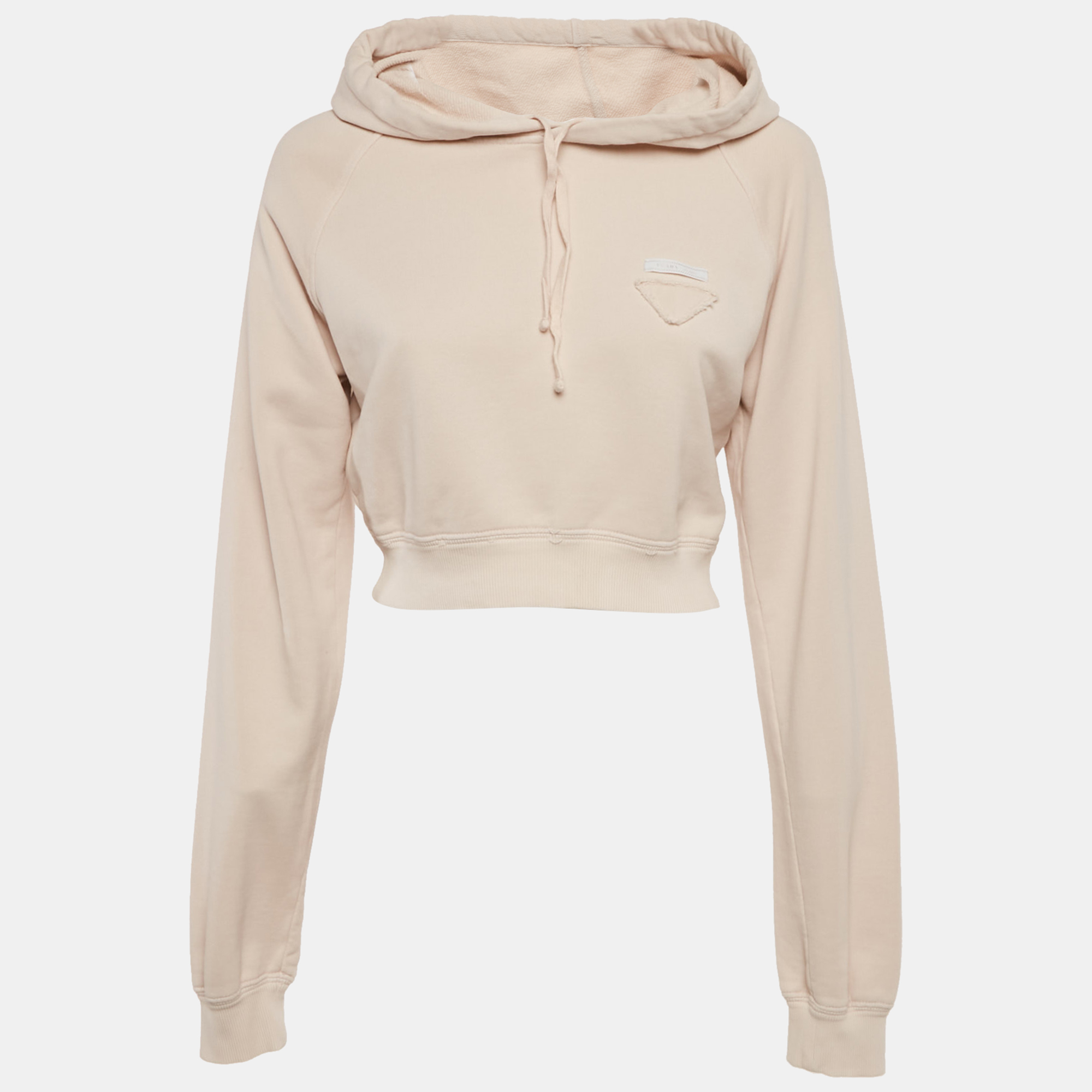 prada pink cotton knit cropped hoodie s