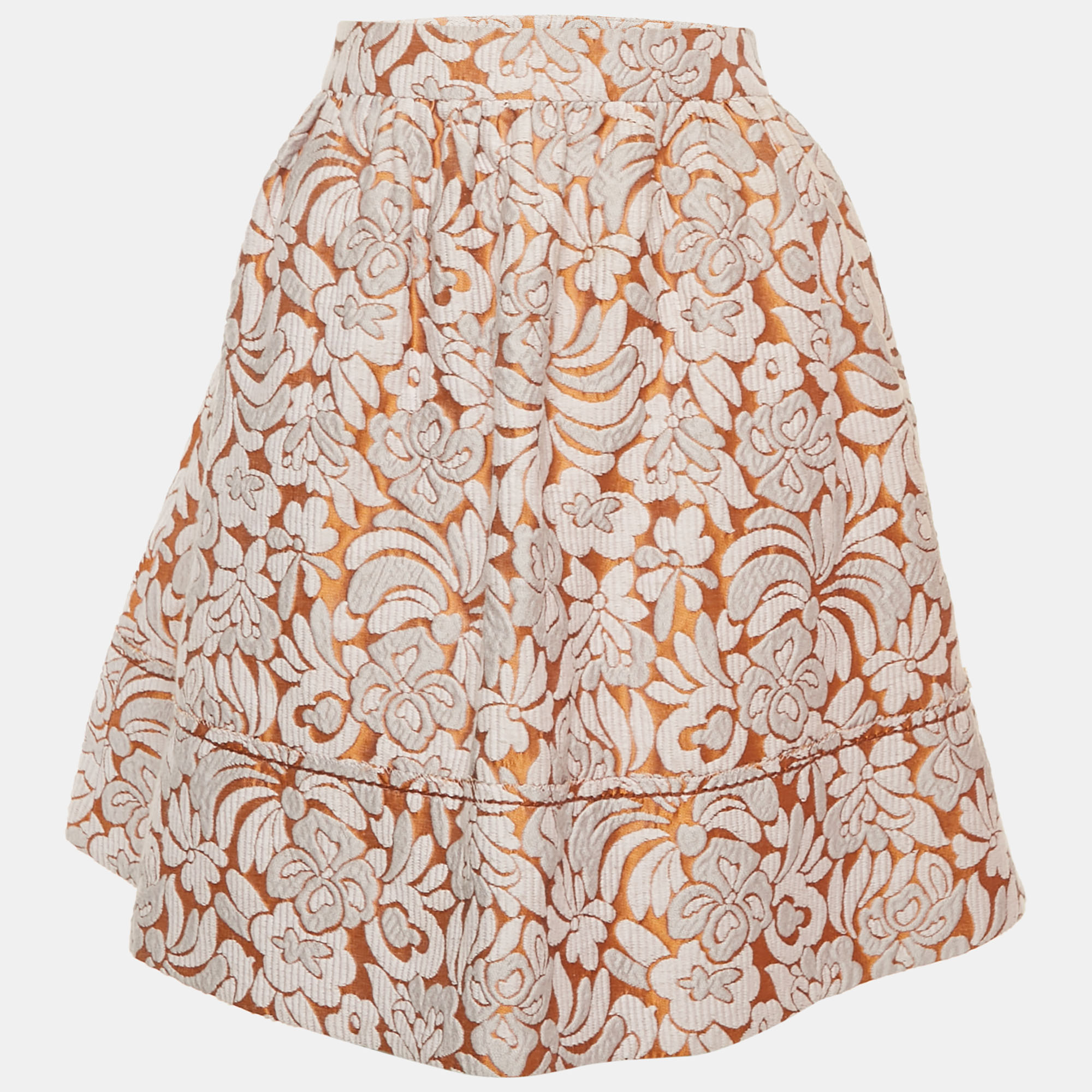 prada brown floral jacquard mini skirt m