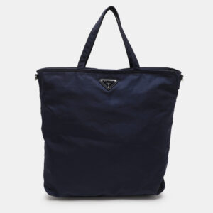 prada navy blue nylon top zip tote