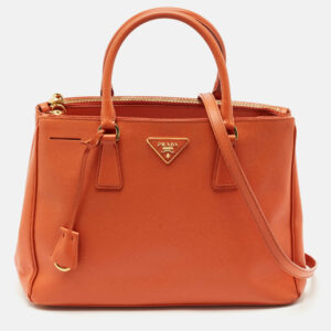 prada orange saffino lux leather medium double zip tote