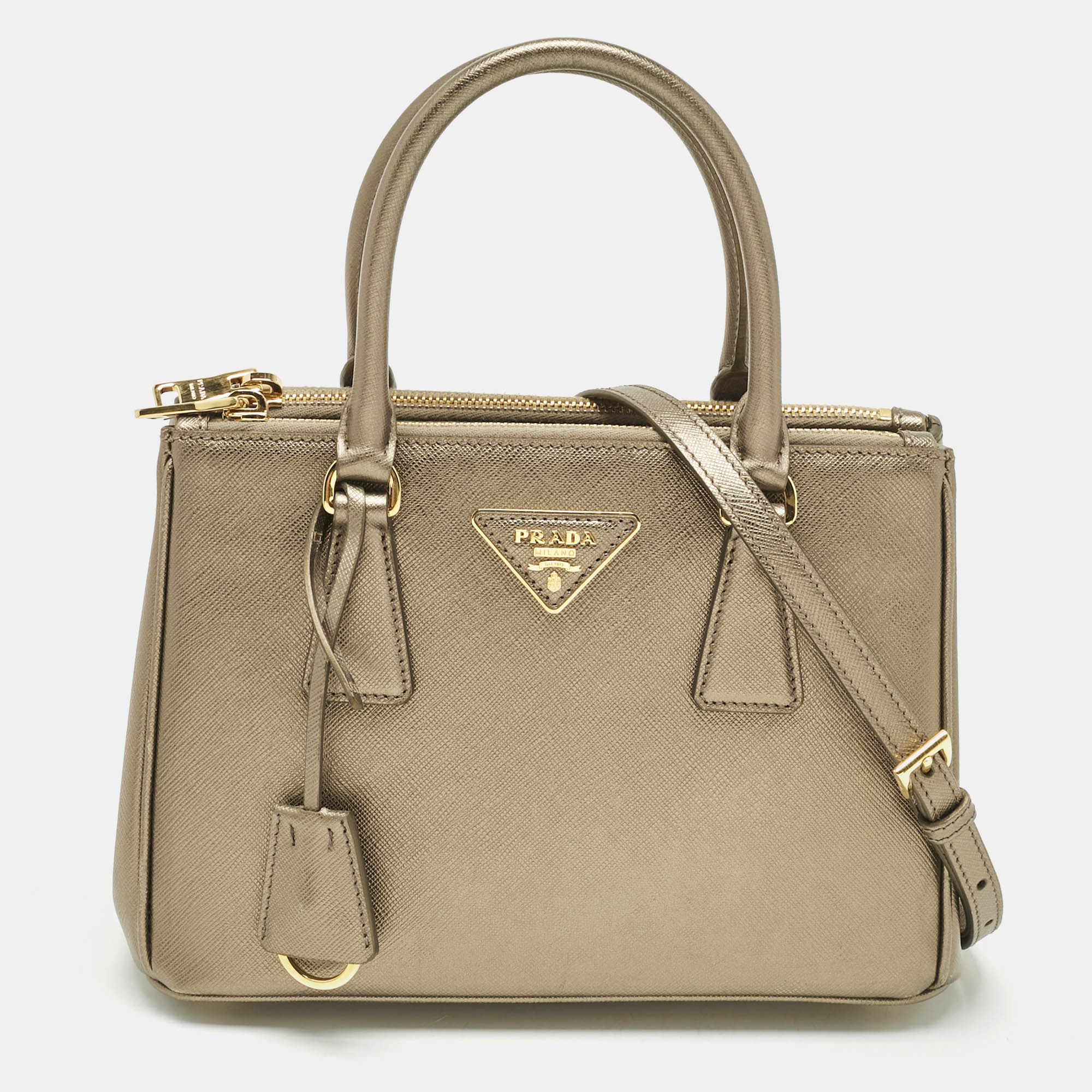 prada metallic saffiano leather small galleria tote