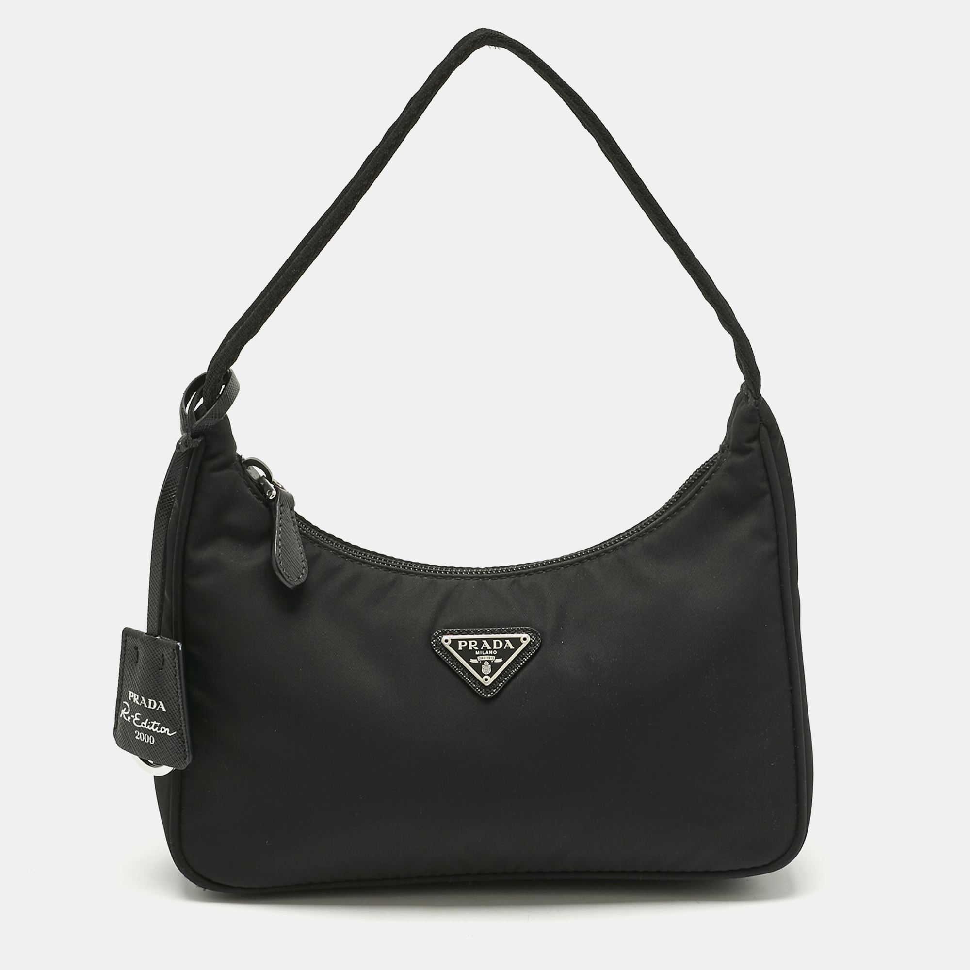 prada black nylon mini re-edition 2000 baguette bag