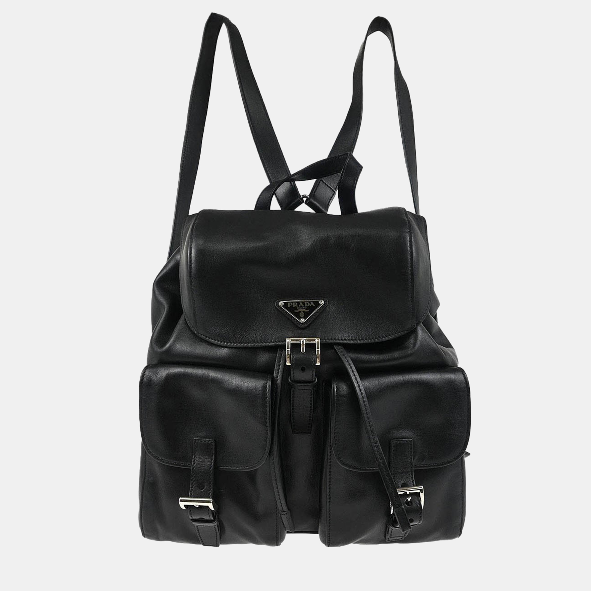 prada black leather backpack