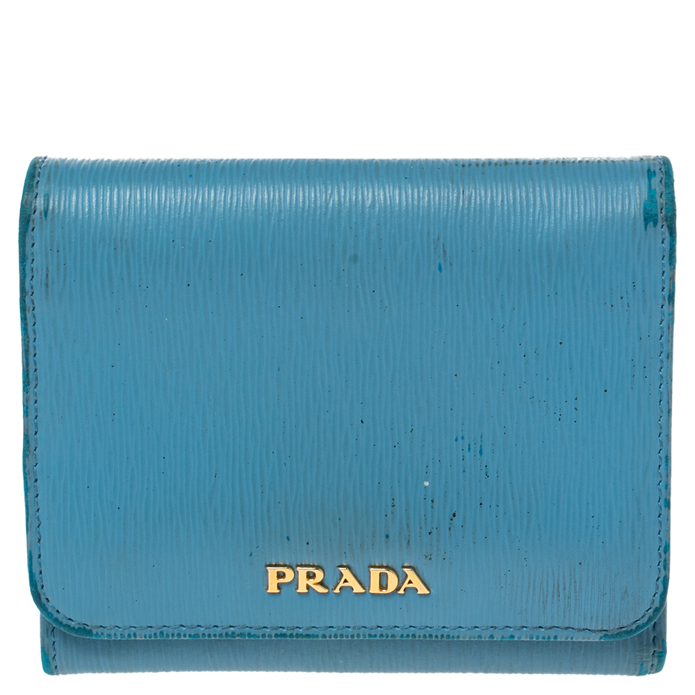 luxury-women-prada-used-handbags-p487101-007.jpg Prada Blue Vittello Move Leather Trifold Wallet