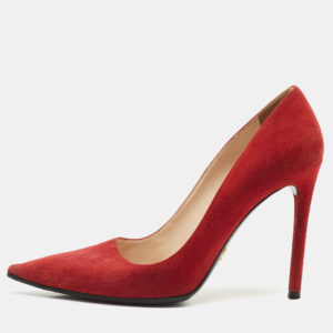 prada red suede pointed toe pumps size 37.5