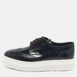 luxury-women-prada-used-shoes-p1193898-001.jpg prada black brogue leather platform derby sneakers size 38.5