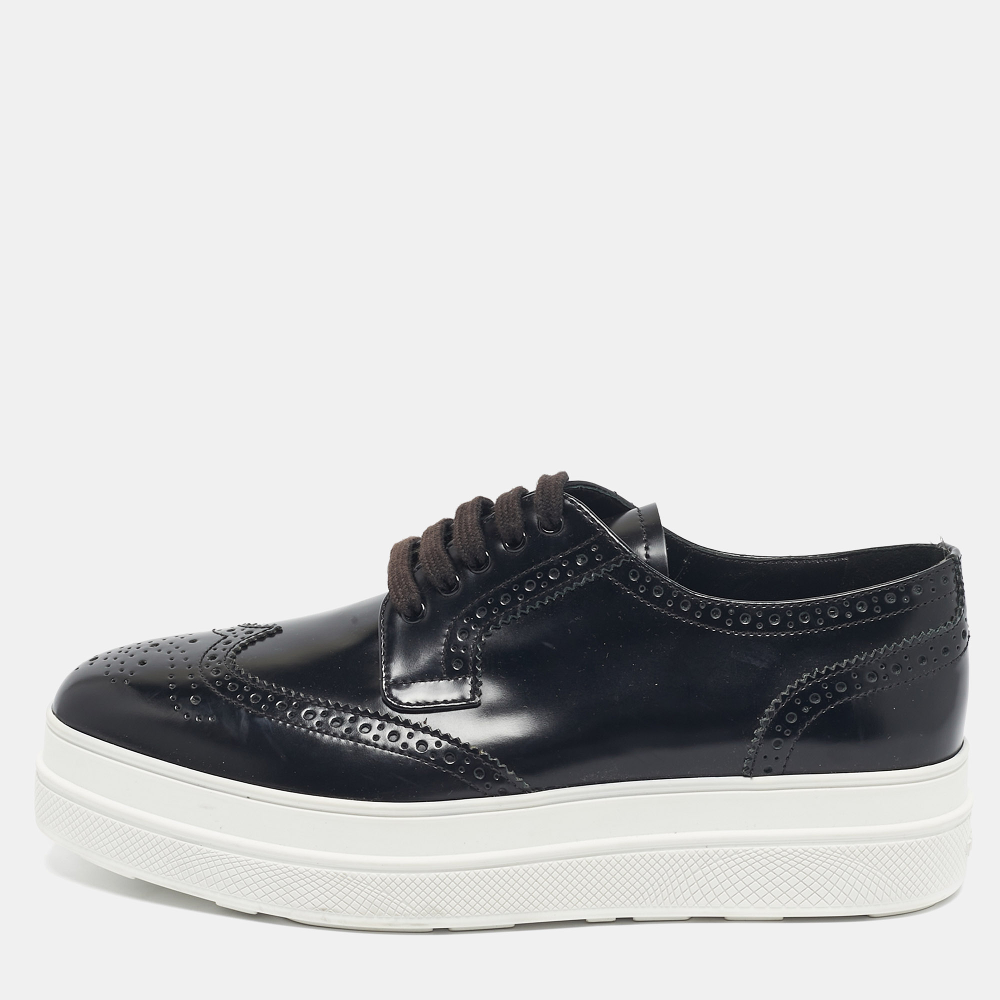 prada black brogue leather platform derby sneakers size 38.5