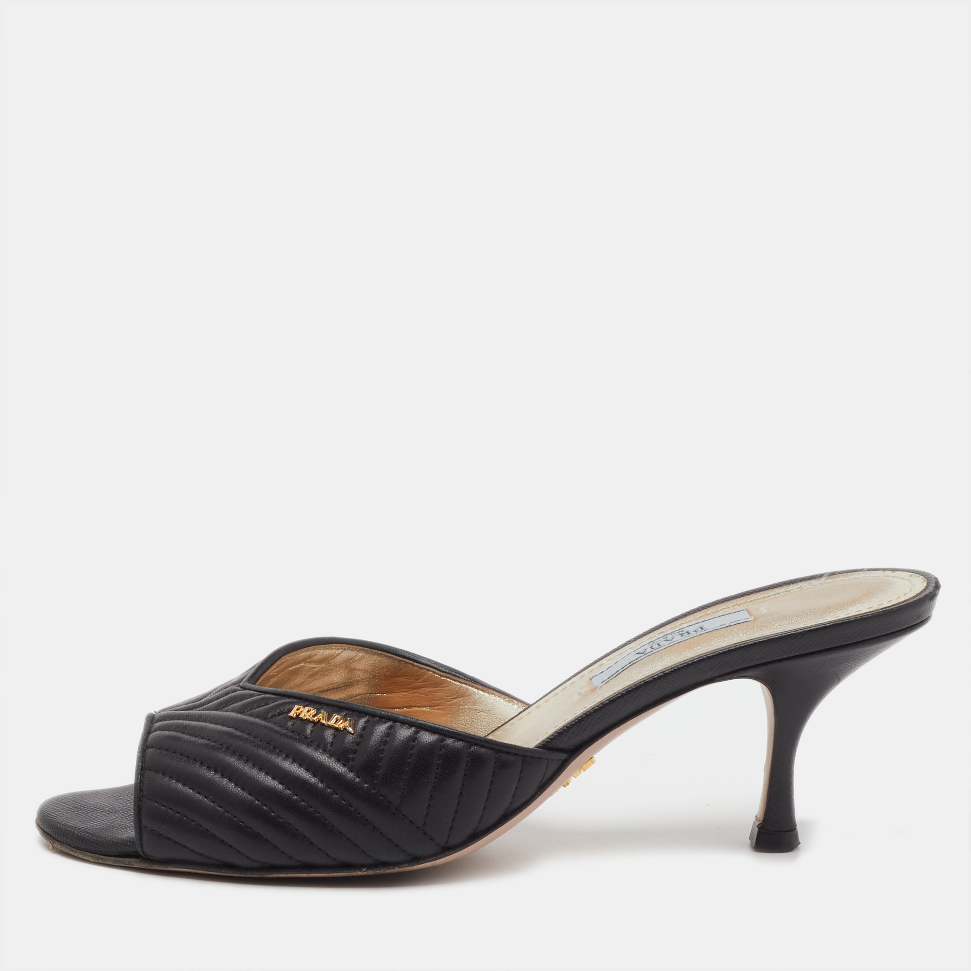 prada black quilted leather slide sandals size 38