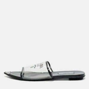 luxury-women-prada-used-shoes-p1210657-001.jpg prada black/transparent pvc and leather flat slides size 37