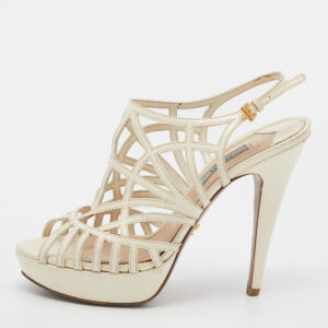 prada off white patent leather caged platform sandals size 38