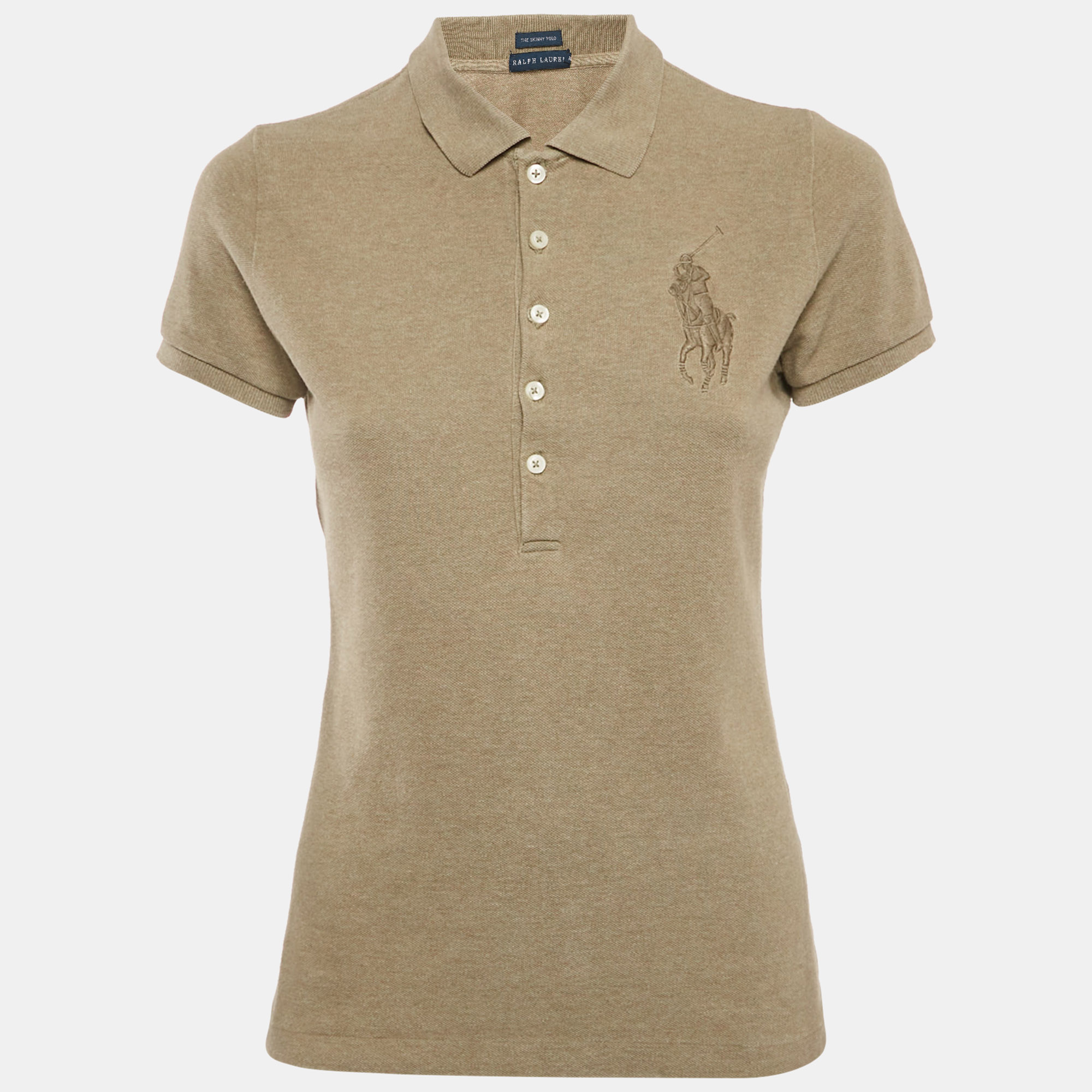 ralph lauren green cotton pique skinny polo t-shirt m