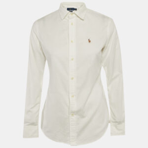 ralph lauren white logo embroidered cotton slim fit shirt s