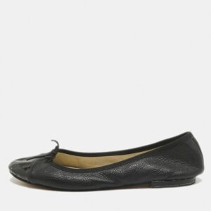 repetto black leather and patent cap toe bow ballet flats size 38