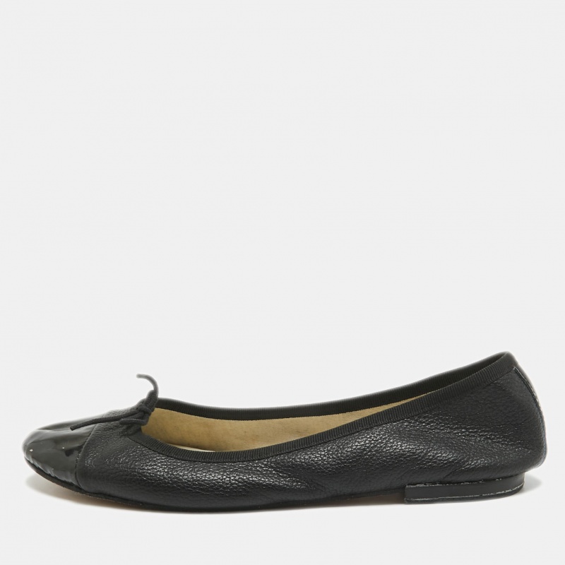 luxury-women-repetto-used-shoes-p973191-1714475605-010.jpg Repetto Black Leather and Patent Cap Toe Bow Ballet Flats Size 38