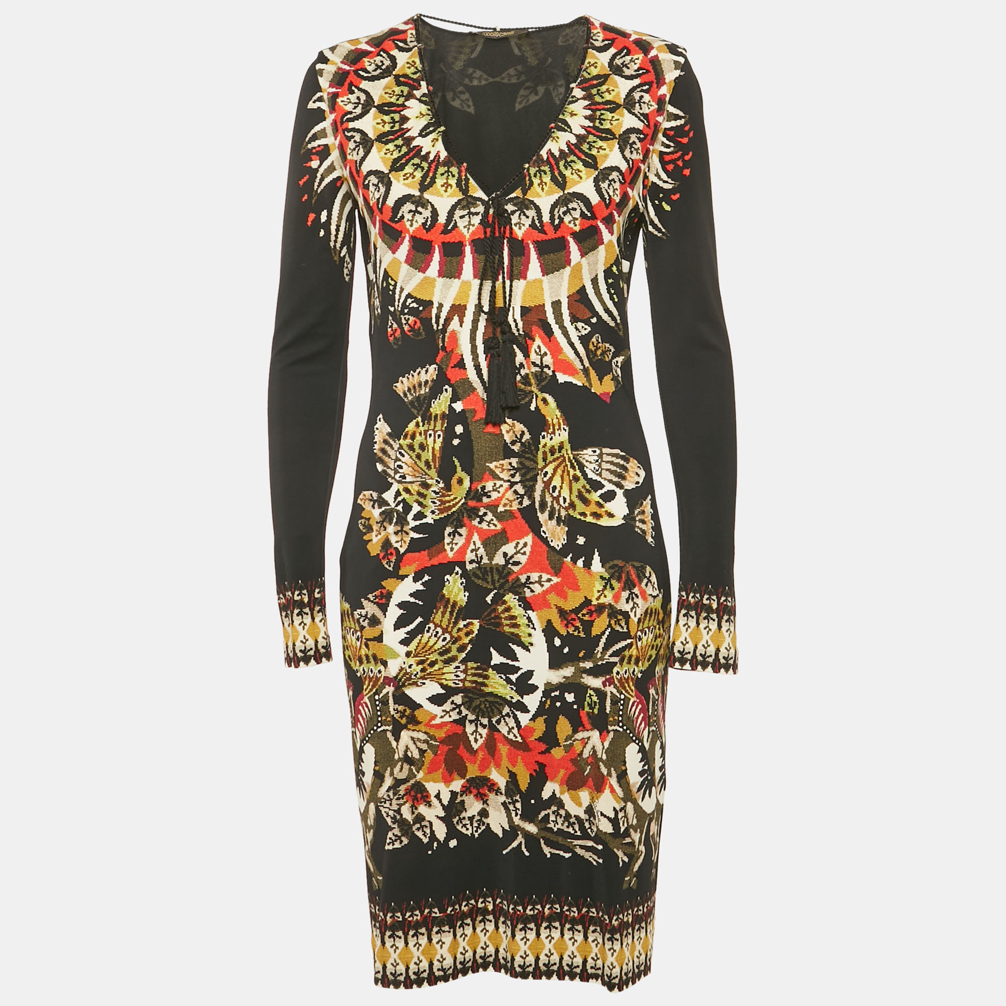 roberto cavalli black printed jersey short dress m
