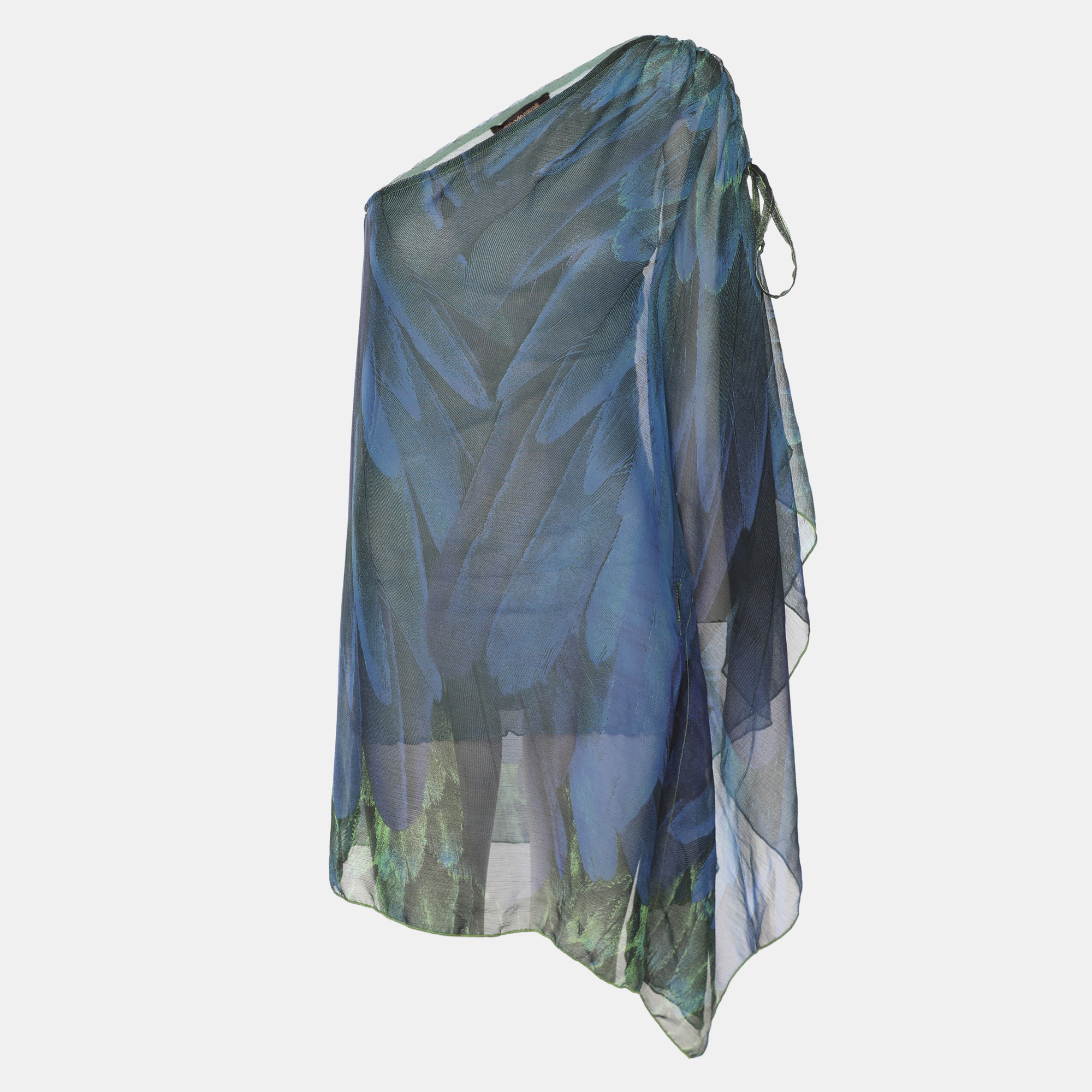 roberto cavalli blue/green chiffon off shoulder top m