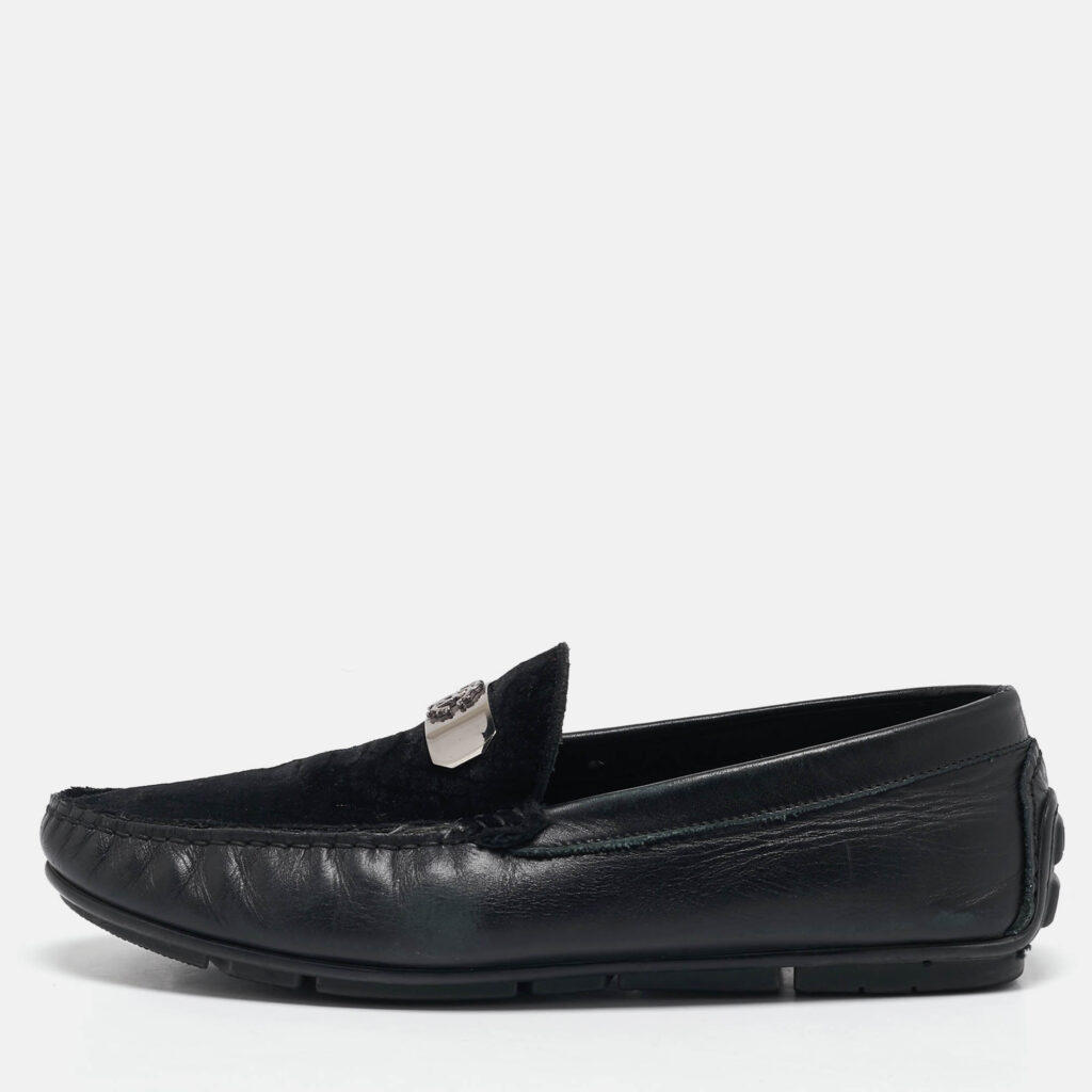 luxury-women-roberto-cavalli-used-shoes-p1141979-010.jpg Roberto Cavalli Black Leather and Velvet Slip On Loafers Size 41.5