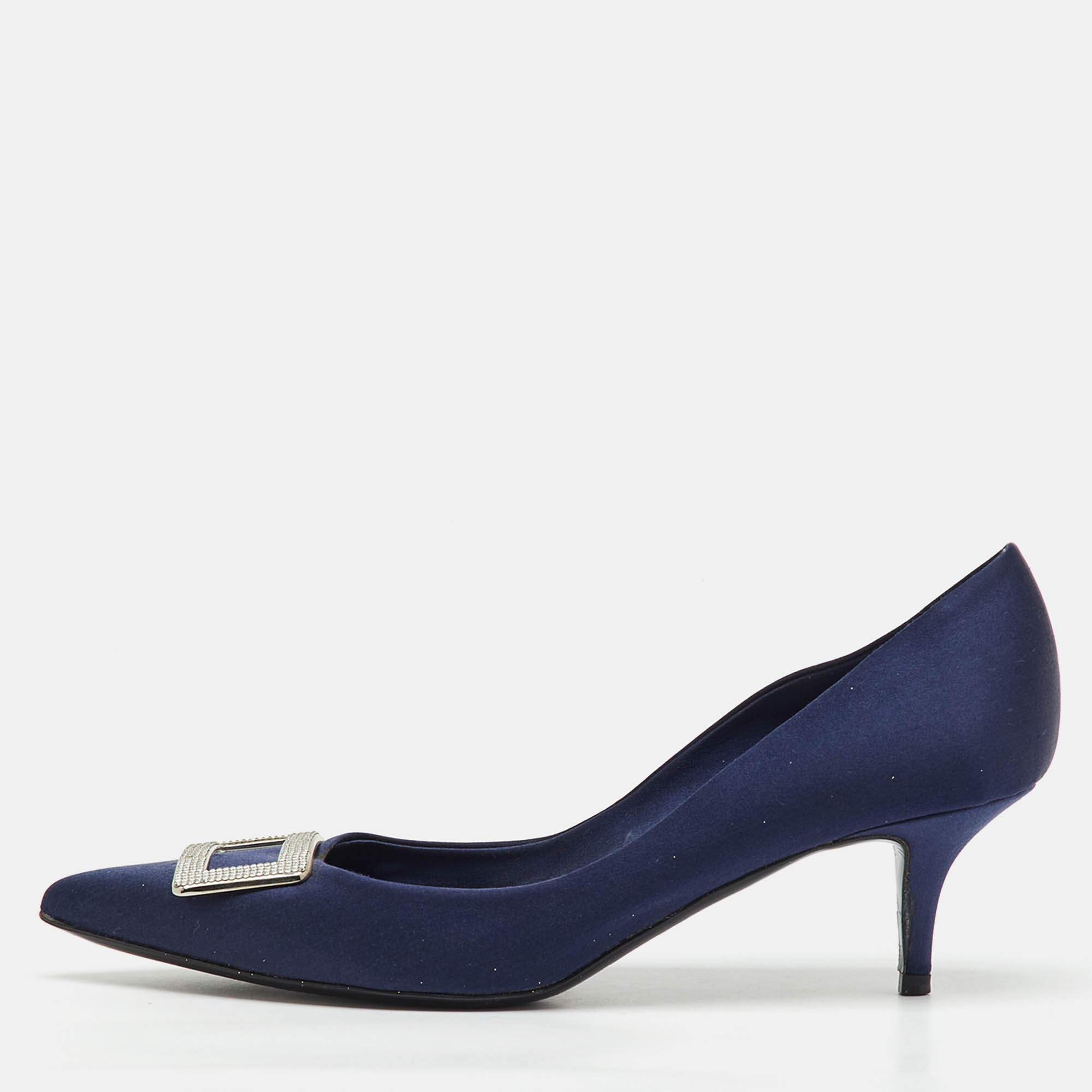 roger vivier blue satin trompette pointed toe pumps size 39.5