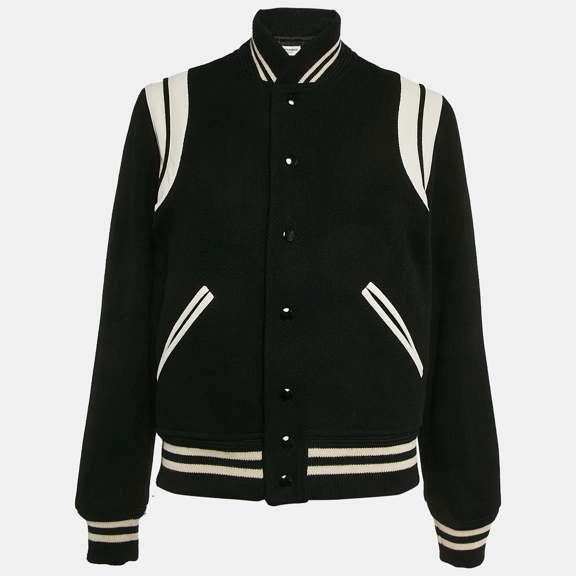 saint laurent paris black wool varsity jacket m
