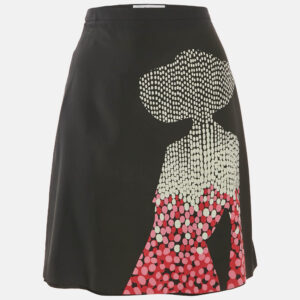 saint laurent paris black printed silk mini skirt m