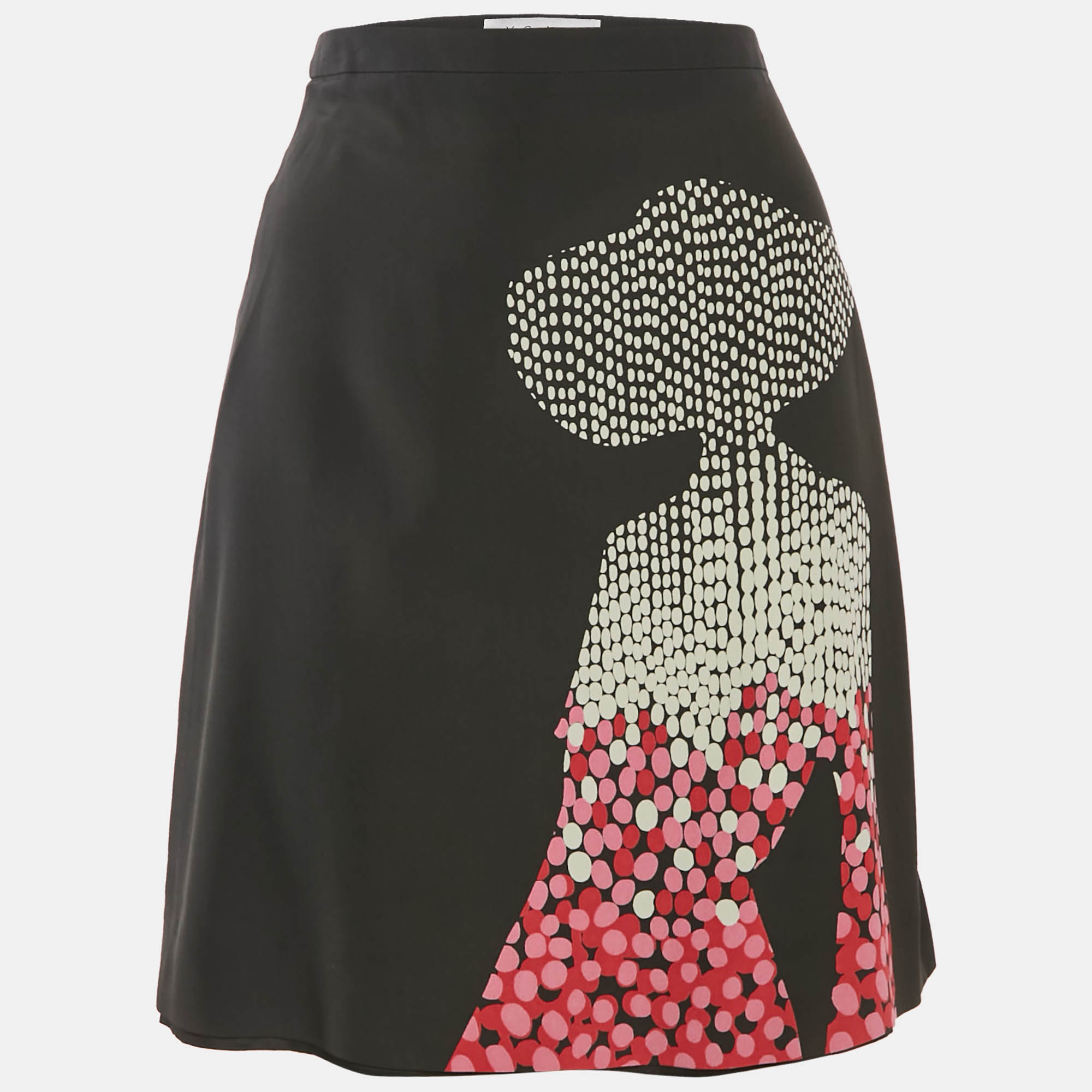 saint laurent paris black printed silk mini skirt m