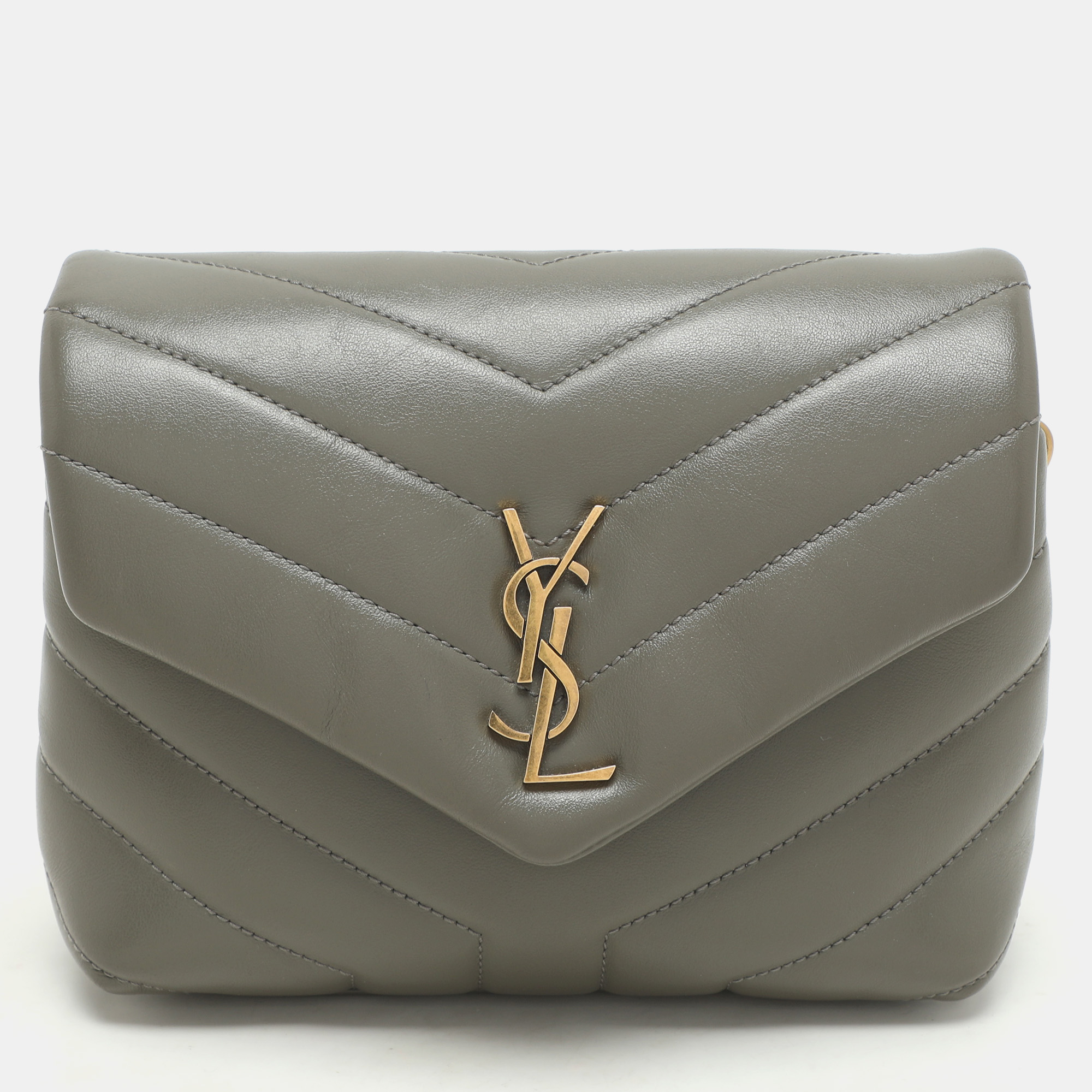 saint laurent taupe matelass&eacute; leather toy loulou crossbody bag