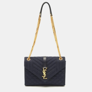 luxury-women-saint-laurent-paris-used-handbags-p1175359-016.jpg saint laurent navy blue mix matelassé fabric medium envelope shoulder bag