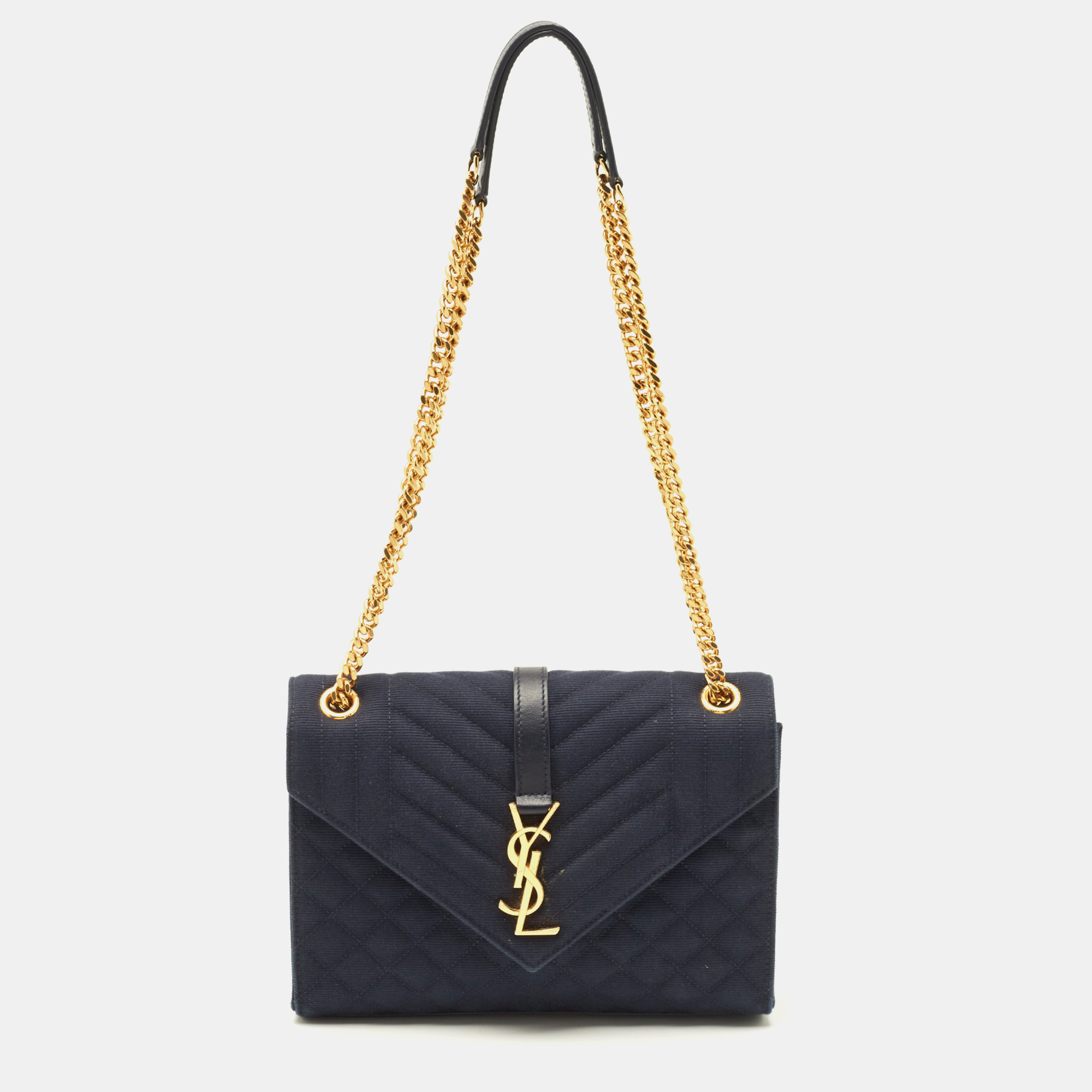 saint laurent navy blue mix matelass&eacute; fabric medium envelope shoulder bag