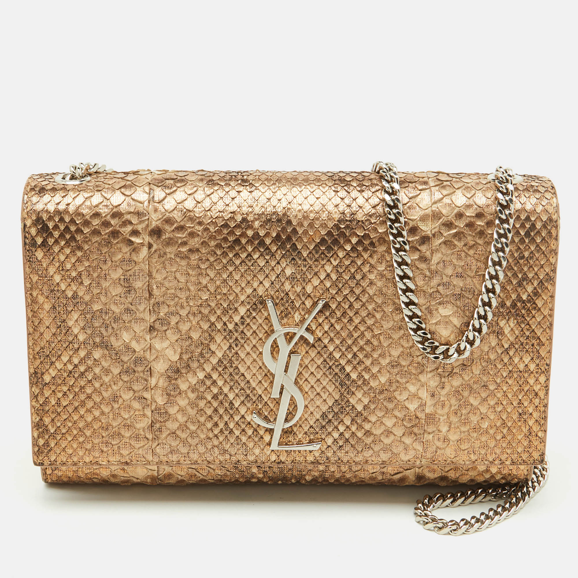 saint laurent gold/beige python kate medium shoulder bag