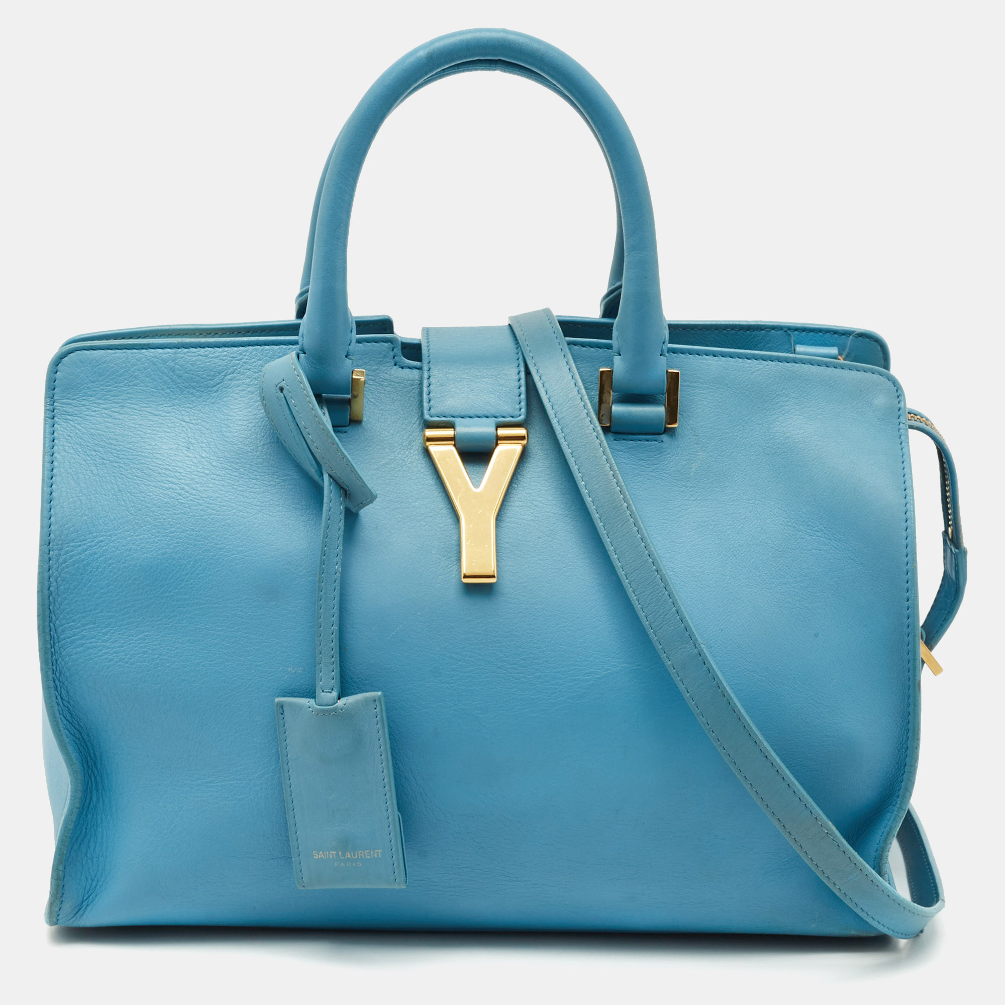 saint laurent light blue leather small cabas chyc tote