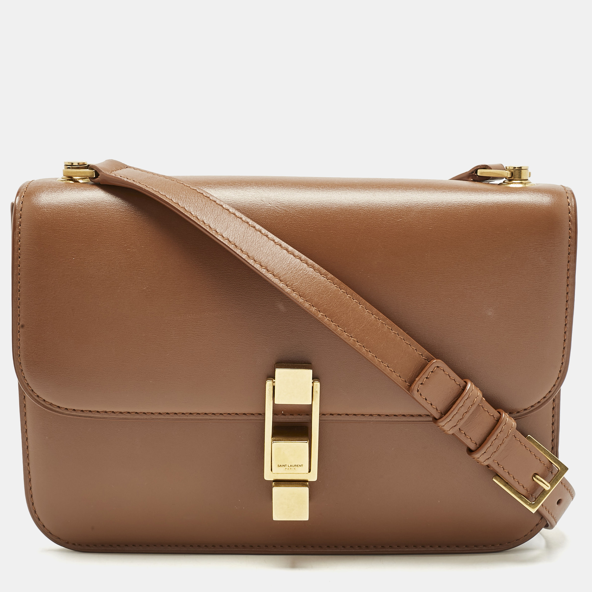 saint laurent brown leather le carre shoulder bag