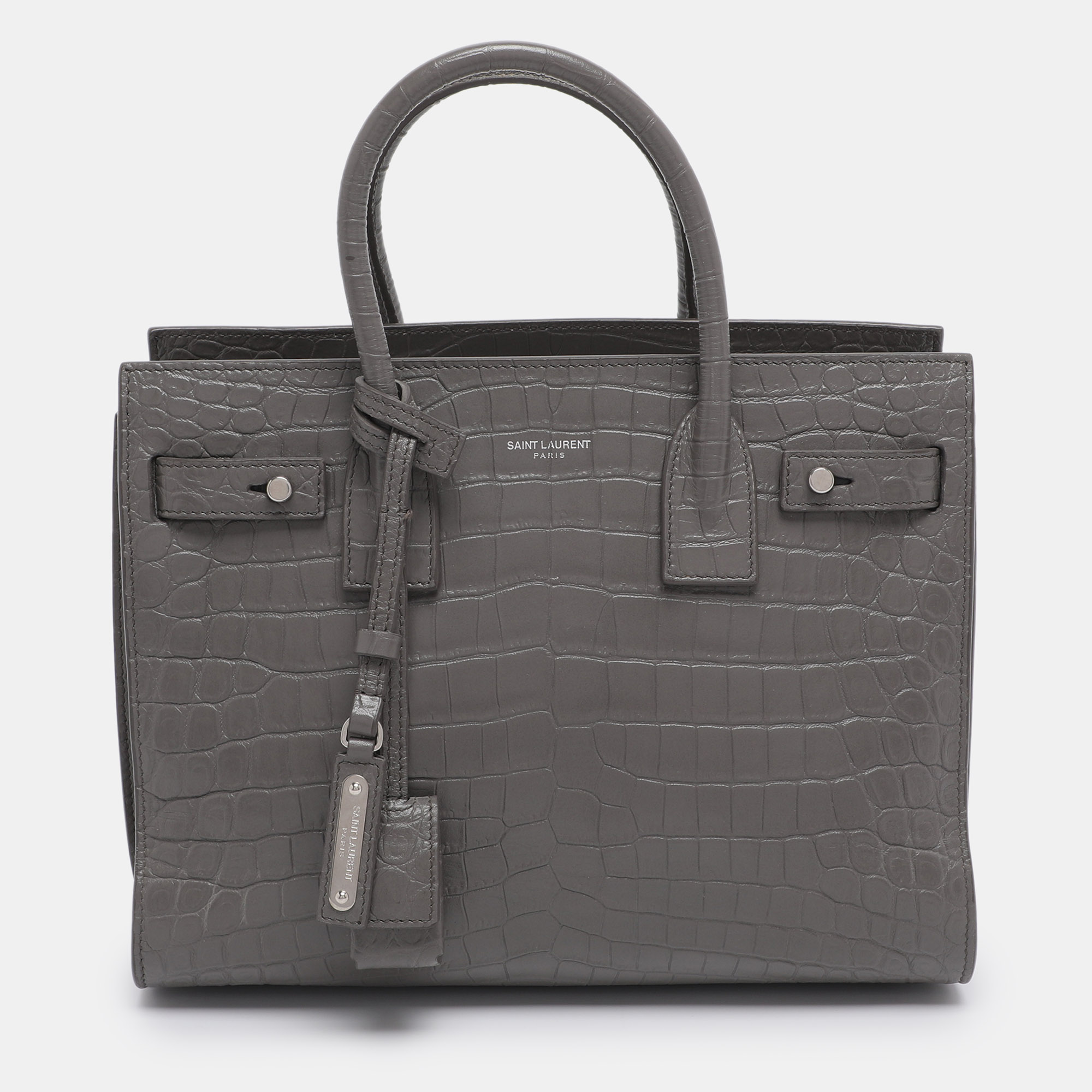saint laurent grey croc embossed leather baby classic sac de jour tote