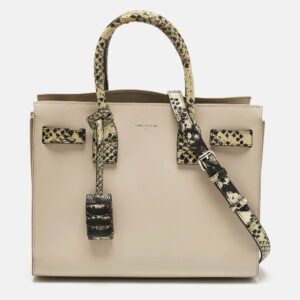 luxury-women-saint-laurent-paris-used-handbags-p1197274-017.jpg saint laurent beige/black leather and snakeskin embossed baby classic sac de jour tote