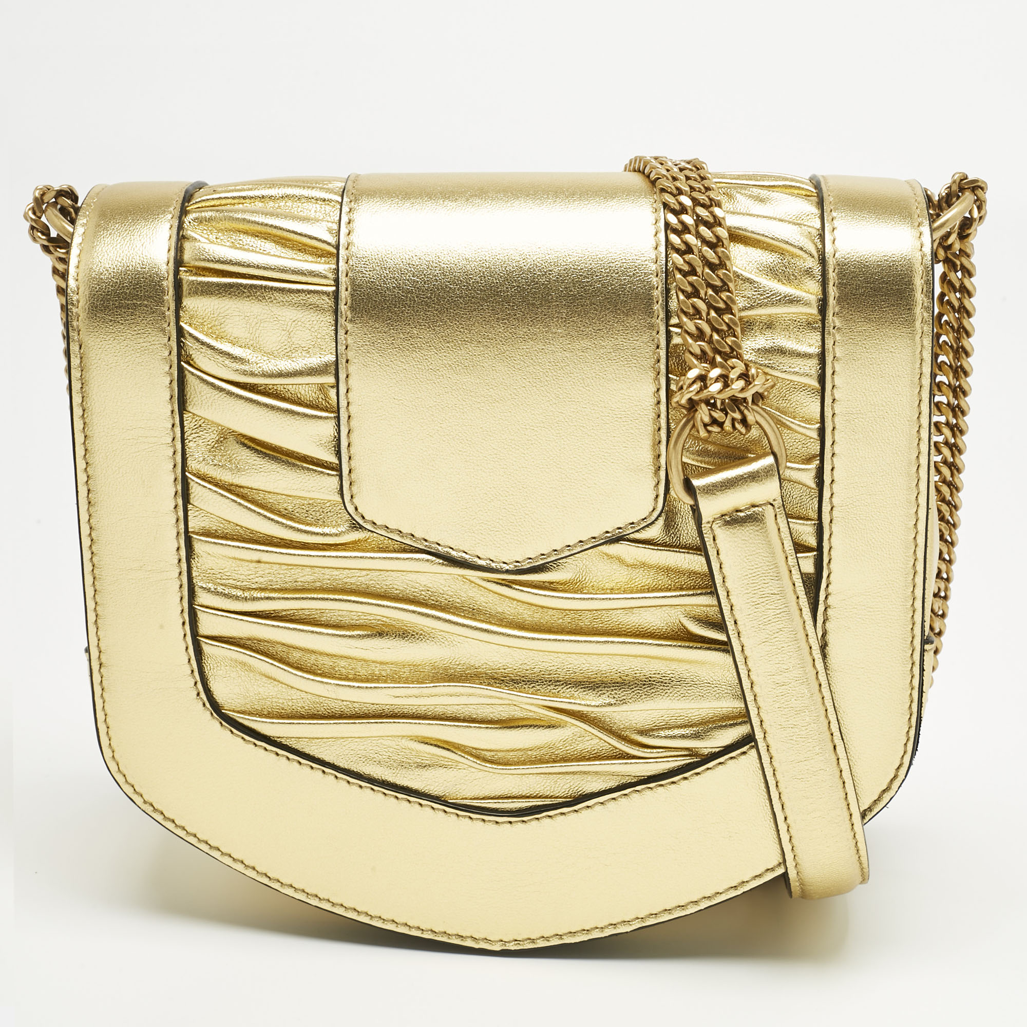 saint laurent gold leather chrissie shoulder bag