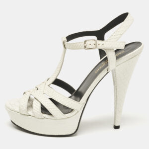 saint laurent white python embossed leather platform t strap sandals size 38