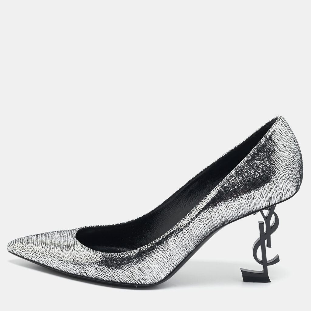 luxury-women-saint-laurent-paris-used-shoes-p1134001-009.jpg Saint Laurent Silver Texture Suede Opyum Pumps Size 39.5