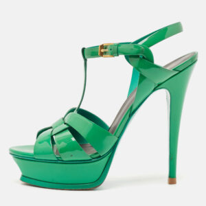 saint laurent green patent tribute platform sandals size 39