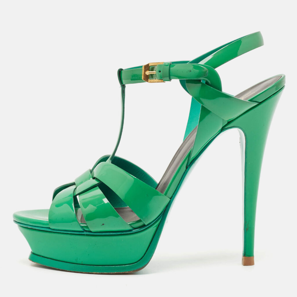 luxury-women-saint-laurent-paris-used-shoes-p1136459-010.jpg Saint Laurent Green Patent Tribute Platform Sandals Size 39