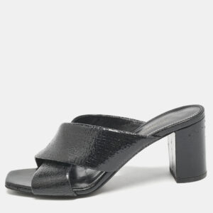 saint laurent black leather loulou cross strap slide sandals size 36