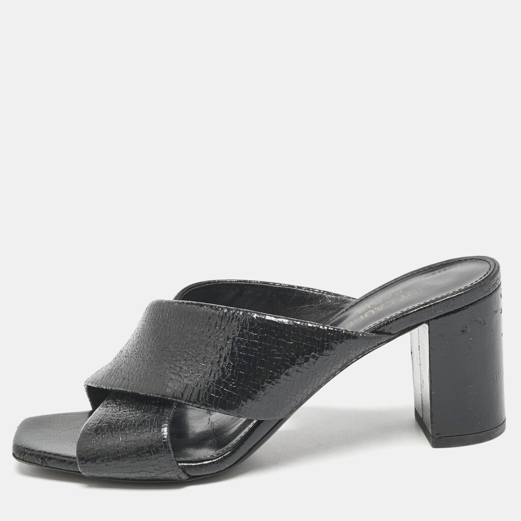 luxury-women-saint-laurent-paris-used-shoes-p1136545-003.jpg Saint Laurent Black Leather Loulou Cross Strap Slide Sandals Size 36
